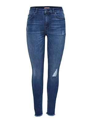 Only Nos Onlblush Mid Ank Raw Jeans Rea2077 Noos, Vaqueros Skinny para Mujer, Azul (Medium Blue Denim), W42/L34 (Talla del Fabricante: X-Large)