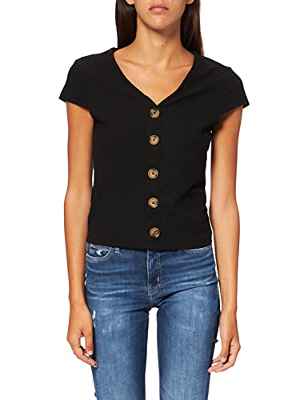 Only Onlnella S/s Button Top Jrs Camiseta sin Mangas, Negro (Black Black), Small para Mujer