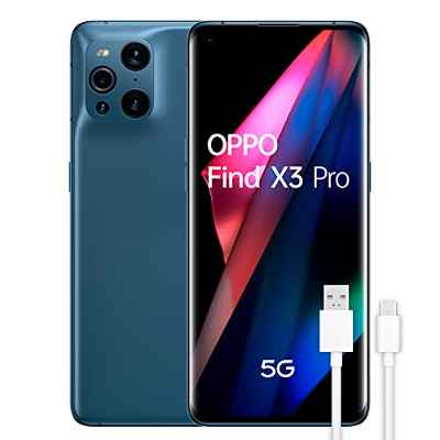 OPPO Find X3 Pro 5G - Teléfono Móvil libre, 12GB+256GB, Cámara 50+50+13+3 MP, Smartphone Android, Batería 4500mAh, Carga Rápida 65W, Dual SIM, Cable USB extra - Azul