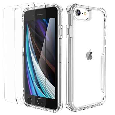 ORETECH Funda Transparente para iPhone SE 3 2022, Funda iPhone SE 2020/7/8, con [2x Protector de Pantalla] Silicona Bumper Carcasa Antichoque y Antigolpes Caso Clear Case para iPhone SE 2022 5G, Clara