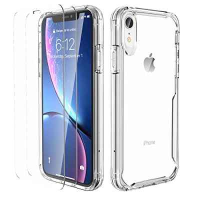 ORETECH Funda Transparente para iPhone XR, con [2X Vidrio Cristal Templado Protector de Pantalla] TPU Silicona Bumper Carcasa Antichoque Anti-Arañazos Antigolpes Caso Case para iPhone XR 6.1"-Clara