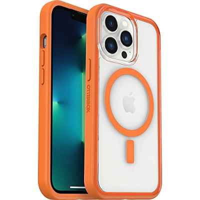 Otterbox Funda Serie Clear Case con MagSafe para iPhone 13 Pro, a Prueba de Golpes y caídas, Ultra Fina, Funda Protectora, Testada x2 con los estándares Militares anticaídas, Transparente/Naranja