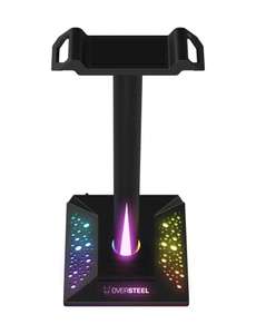 Oversteel - Stellite Soporte Auriculares Gaming, 10 modos de Retroiluminación RGB, Base Anti-deslizante,USB