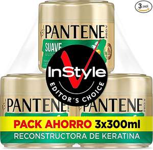 Pack 3 Pantene Suave & Liso Mascarilla Antiencrespamiento Cabello Tratamiento Reconstructor De Keratina 3x300ml