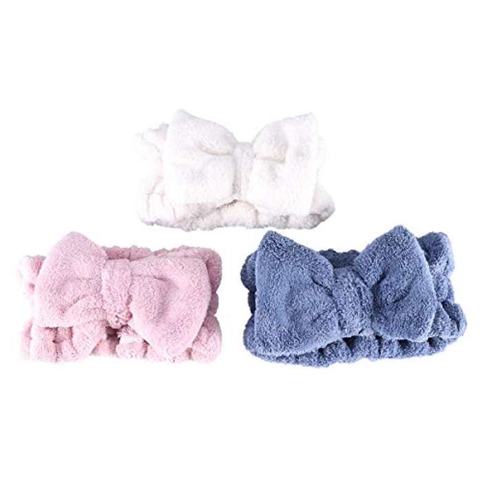 Pack 3 turbantes elásticos de felpa para maquillaje o limpieza facial