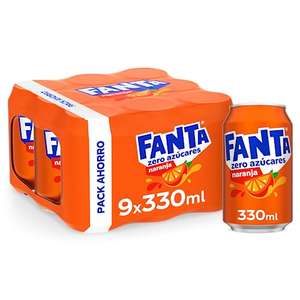 Pack 9 Latas 330 ml de Fanta Naranja Zero Azúcares con 4% de Zumo de Naranja