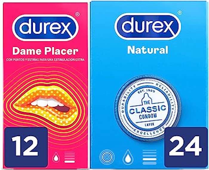 Pack Durex 24 Preservativos Natural Plus +12 Preservativos Dame Placer 