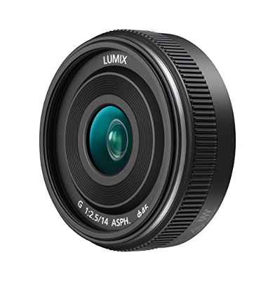 Panasonic H-H014AE-K - Objetivo Lumix G para micro cuatro tercios (distancia focal fija 14 mm, apertura f/2.5-22, zoom óptico 0.1x,diámetro: 46 mm), negro