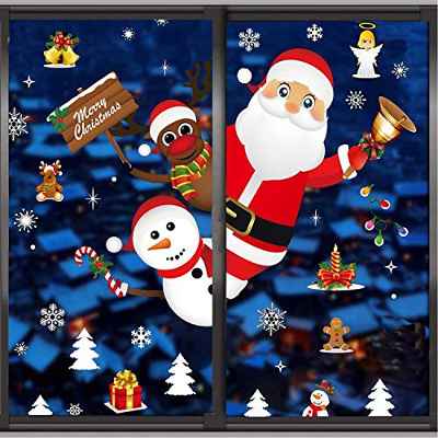 Pegatinas de Ventana de Feliz Navidad Santa Claus Alce de la Puerta Decoración Pegatinas para Hogar Tienda Fiesta Reutilizable Bricolaje Pegatina De Navidad