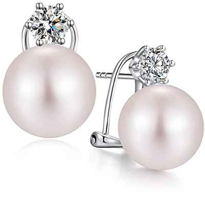Pendientes de Botón para Mujer en Plata de Ley 925 con Perlas 10mm