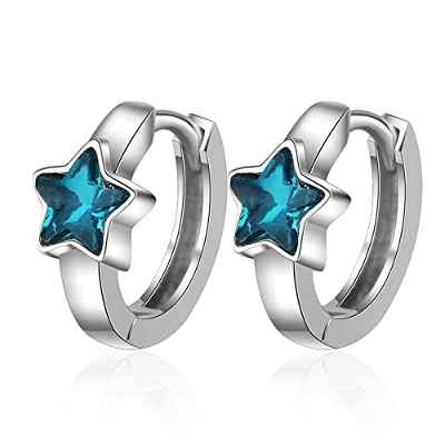 Pendientes de puño de estrella azul con pendientes de diamantes Pendientes de Huggie de 14K Regalos de mujer dorada Día de San Valentín Cumpleaños de la madre Navidad
