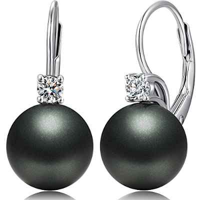Pendientes Perlas Mujer Plata Negra Cultivadas de Agua Dulce Grande Largos Perlas Pendientes 10mm