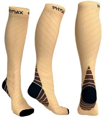 Physix Gear Sport Calcetines de compresión, los mejores calcetines compresión mujer y hombre para el dolor de pies y gemelos, medias de compresión hombre y mujer, 1 par, S/M, negro/verde