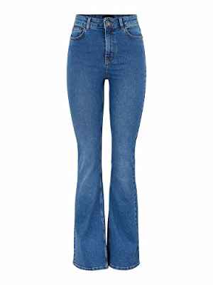 PIECES Pcpeggy Flared HW Jeans MB Noos BC, Medio De Mezclilla Azul, S para Mujer