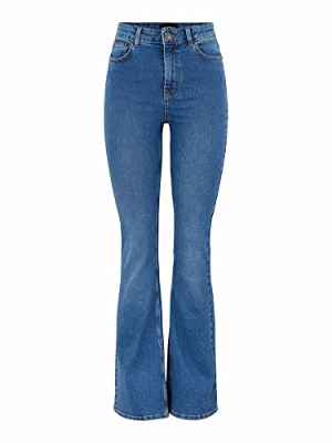 PIECES Pcpeggy Flared HW Jeans MB Noos BC, Medio De Mezclilla Azul, XL para Mujer