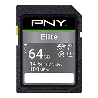 PNY Elite Memoria Flash 64 GB SDXC Clase 10 UHS-I - Tarjeta de Memoria (64 GB, SDXC, Clase 10, UHS-I, Class 1 (U1), Negro)