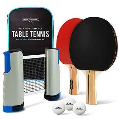 ProSpin-USA Ping Pong Paddle Set – 2 o 4 Jugadores – Raquetas de Tenis de Mesa de Alto Rendimiento, Pelotas de Entrenamiento Profesional, Funda de Viaje, 2-Player with Portable Net