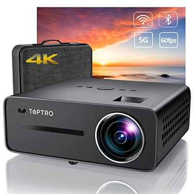 Proyector 5G WiFi Bluetooth 4K Soporte, 9500 Lúmenes TOPTRO Proyector Full HD 1080P Nativo, Soporte Corrección 4P/4D, Zoom, Proyector Portatil Cine en Casa para TV Stick iOS Android PS5 HDMI, etc.