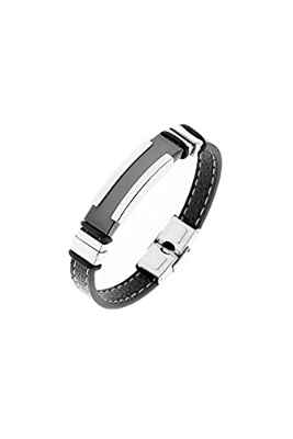 Pulsera hombre cuero LEGADO pulsera personalizada una pulsera acero inoxidable o pulsera pareja de cuero PU es una pulsera hombre acero inoxidable (Black, 215)