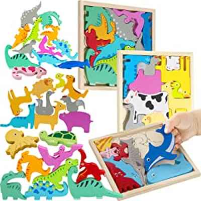  Puzzle de madera con dinosaurios Hongddy