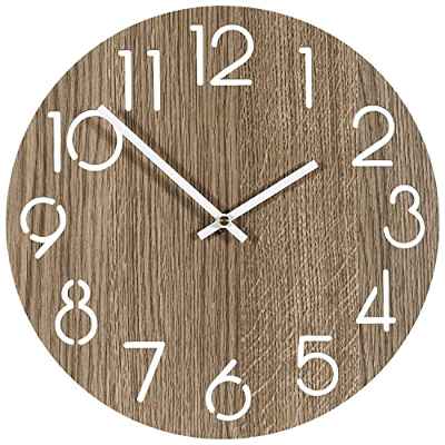 Reloj Pared de Madera Grande Reloj Pared Silencioso Decorativos Reloj de Cuarzo Redondo No-Ticking 30 cm Moderno Pared Vintage para Cocina, Salón, Hogar, Casa, Dormitorio