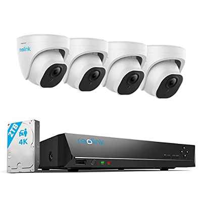 Reolink 4K Kit de Cámara Vigilancia PoE H.265, 4pcs 8MP Detección de Personas/Vehículos Cámaras IP PoE Exterior y 8CH NVR con 2TB HDD para Grabación 24/7 Vision Nocturna Audio Alertas, RLK8-820D4-A