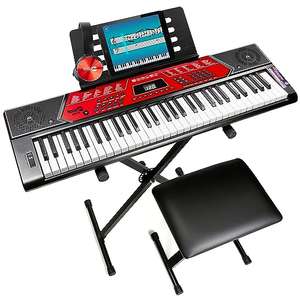 RockJam Teclado de Piano con Kit de Inflexión de Tono, Soporte para Teclado, Banco, Auriculares, Aplicación Simply Piano y Pegatinas