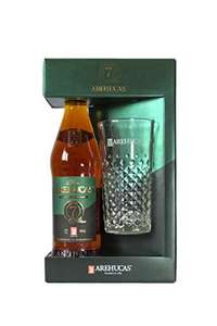 Ron Arehucas 7 Años - 700 ml - Pack Ron + Vaso de Cristal de Regalo - Ron Añejo - kit Ron con vaso de cristal - 70cl - 37,5º