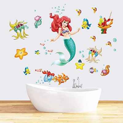 Runtoo Pegatinas de Pared Sirena Ariel Stickers Adhesivos Vinilo Princesa Peces Decorativas Baño Infantiles Habitacion Bebe