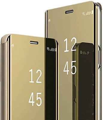 SCRENDY Funda para OPPO A54s/A16, Clear View Cover Flip Cover Carcasa,Soporte Plegable, Espejo Brillante Tirón del Caso, Case de Teléfono para OPPO A54s/A16, Oro