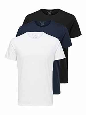 SELECTED HOMME Slhnewpima SS O-Neck tee B 3 Pack Noos Camiseta, Color Negro, L para Hombre