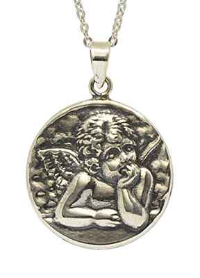 Sicuore Medalla Colgante Angel de la Guarda Querubin para Mujer Hombre - Plata de Ley 925 Incluye Cadena 45cm Y Estuche para Regalo