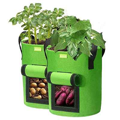 SIMBOOM Bolsas de Cultivo de Plantas, 2PCS Macetas de Tela Respirable para Flores y Verduras, con Asas y Ventana Visualizar(Verde) - 40L