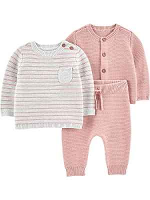 Simple Joys by Carter's 3-Piece Sweater Set Jersey, Carmín, Invierno, 24 Meses