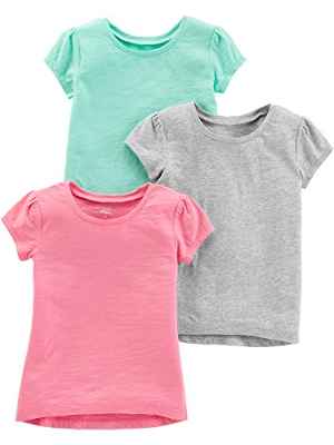 Simple Joys by Carter's Camisas de Manga Corta de un Color Bebé Niña, Pack de 3, Gris/Verde Menta/Rosa, 3-6 Meses