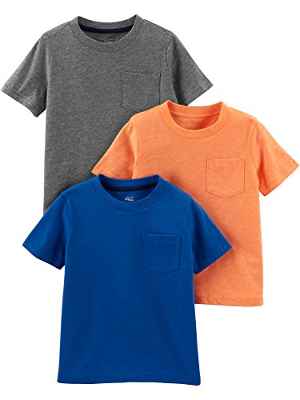 Simple Joys by Carter's Camisetas de Manga Corta con Bolsillo de un Color Bebé Niño, Pack de 3, Gris/Naranja/Azul Real, 6-9 Meses