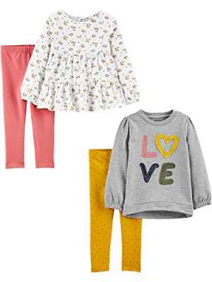 Simple Joys by Carter's Conjunto de 4 Piezas para Jugar con Camisas de Manga Larga y Pantalón Bebé Niña, Floral/Amor, 12 Meses