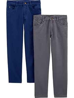 Simple Joys by Carter's Pantalón de Sarga Niño, Pack de 2, Azul Marino/Gris, 7 años