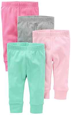 Simple Joys by Carter's pantalón para niñas pequeñas, paquete de 4 ,Bright Pink/Gray/Light Pink/Mint ,0-3 Meses
