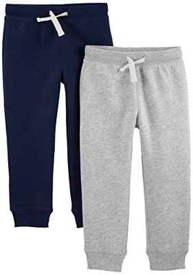 Simple Joys by Carter's pantalones de forro polar para niños pequeños, paquete de 2 ,Gris/Azul marino ,US 2T (EU 92-98)