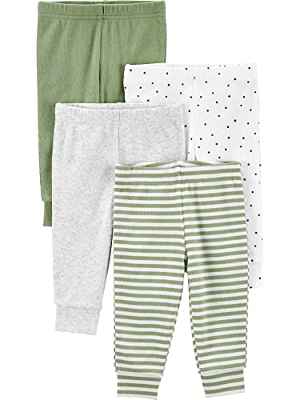 Simple Joys by Carter's Pantalones texturizados, Pack de 4 Bebé Niño, Gris/Verde, Aguacates, 3-6 Meses