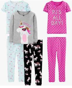 Simple Joys by Carter's Set de Pijamas de 6 Piezas con Corte Ajustado Bebé y Niña, Pack de 3 (Varias tallas)