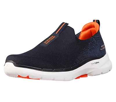 Skechers GO WALK 6, Zapatillas para Hombre, Navy And Orange Textile, 42 EU