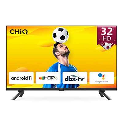Smart TV CHiQ L32G7LX de 32 Pulgadas (2022), Android TV, con HDR10, Wi-Fi 2,4/5G, Bluetooth 5.0, diseño sin Marco, Asistente de Google, Netflix, Youtube, Prime Video, Google Play, HDMI/USB