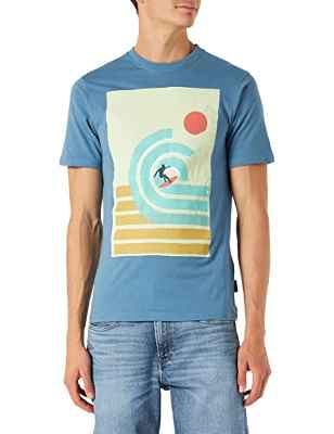 Springfield Camiseta Ondas Surf para Hombre, Azul Medio, S