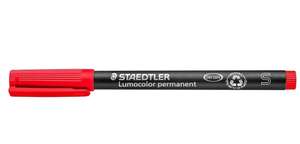 Staedtler Lumocolor 313-2. Rotulador de tinta permanente de color rojo y punta fina. Caja con 10 unidades.