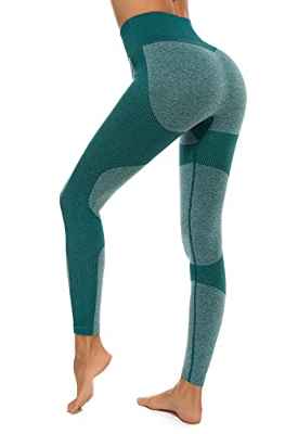 STARBILD Leggings Deportivo sin Costuras de Cintura Alta Pantalones de compresión de Mujer Adelgazamiento para Fitness Yoga #B-Verde Leggings M