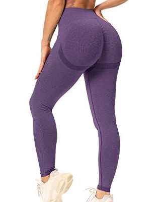 STARBILD Leggings Mallas Mujer sin Costuras Push up Pantalones Largos de Compresión Cintura Alta Elástico y Transpirable para Yoga Gym Fitness Running #Booty-Morado L