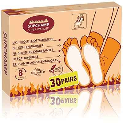 Supchamp Plantillas Calentadoras - 6 o 30 Pares Calentadores de Pies Desechables - 8 Horas de Pies Calientes para Acampada y Marcha - Almohadillas Térmicas para Calzado Activadas - Medium