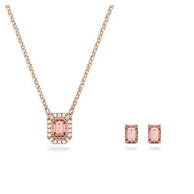 Swarovski Conjunto de Collar y Pendientes Millenia para Mujer, Baño Tono Oro Rosa, Cristales de Pavés, Colección Millenia de Swarovski